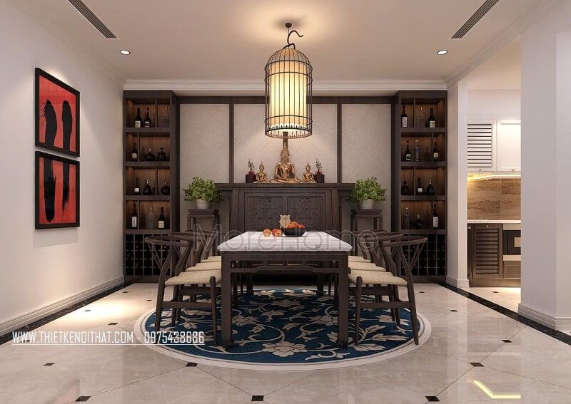 Không gian thờ cúng tâm linh được đặt ngay ở khu vực trang trọng nhất của ngôi nhà, mang lại sự thành kính, nghiêm trang trước những người đã khuất trong gia đình