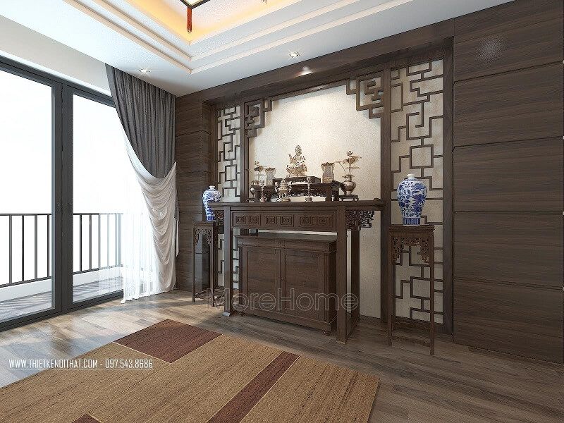 Mẫu bàn thờ gỗ sồi cao cấp với kiểu dáng nhỏ gọn đường nét tinh tế được ưa chuộng