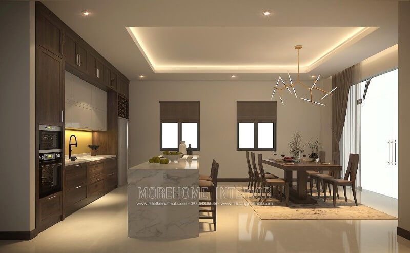 .
Sự kết hợp giữa tủ bếp gỗ óc chó và Acrylic với gam màu lạ mắt là lựa chọn tuyệt vời để tạo nên một không gian nhà bếp tinh tế và sang trọng.